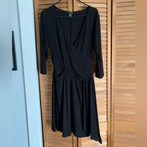 A.P.N.Y. Classic Black Long Sleeve V neck flowy cocktail party Dress sz L